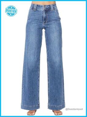 High Waisted Wide Leg Straight Jeans Stretchy Denim